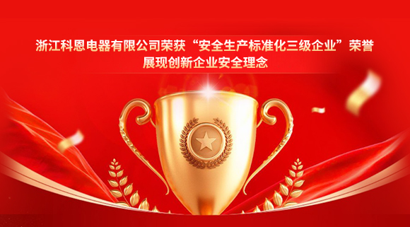 浙江科恩電器有限公司榮獲“安全生產(chǎn)標(biāo)準(zhǔn)化三級(jí)企業(yè)”榮譽(yù)，展現(xiàn)創(chuàng)新企業(yè)安全理念！